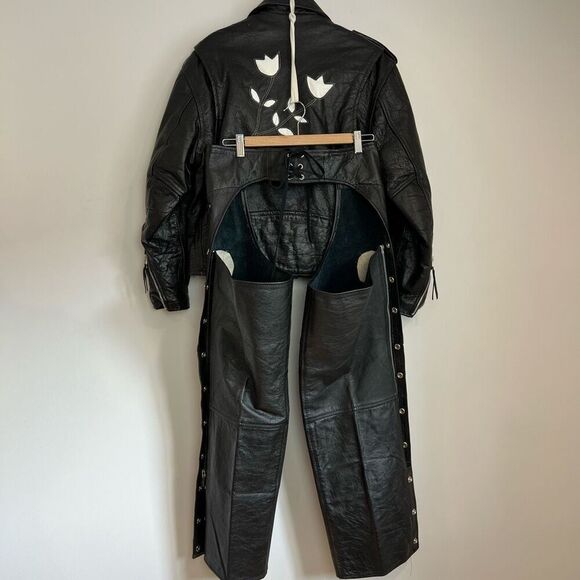 Vintage Screaming Eagle Black Leather Jacket Size 40 With Leather Chaps Large - Picture 2 of 16